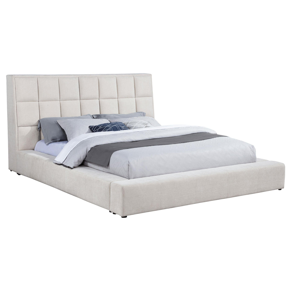 Dreux Cream Upholstered California King Panel Platform Bed by Coaster at Eve Furniture