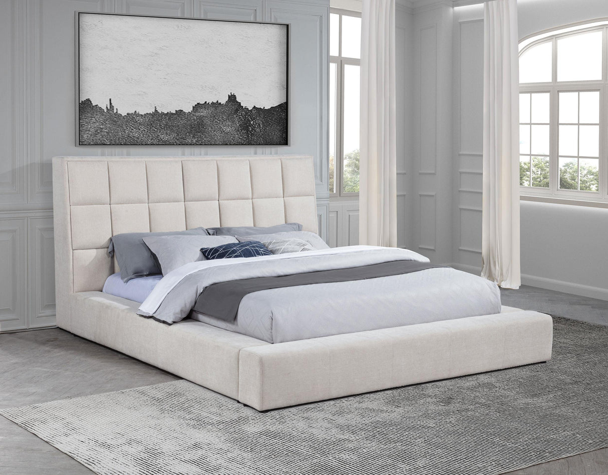 Dreux Cream Upholstered California King Panel Platform Bed by Coaster at Eve Furniture