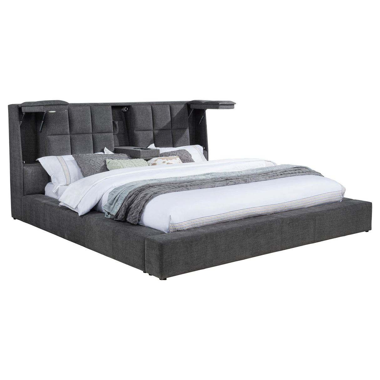 Dreux Gray Upholstered California King Panel Platform Bed by Coaster at Eve Furniture