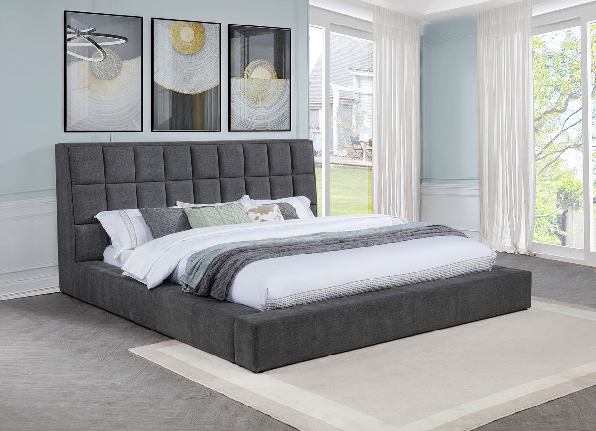 Dreux Grey Upholstered Queen Panel Platform Bed by Coaster at Eve Furniture
