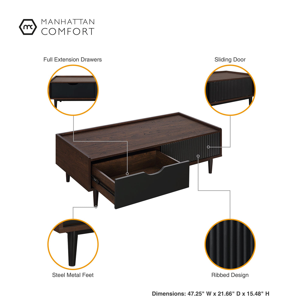 Duane 4 Piece Living Room Set in Dark Brown and Black by Manhattan Comfort at Eve Furniture