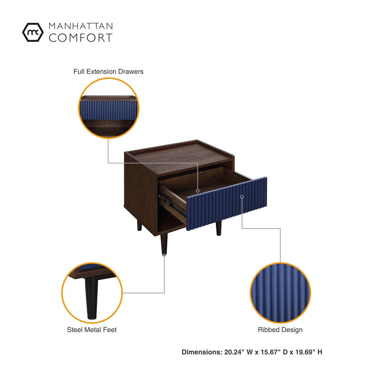 Duane 4 Piece Living Room Set in Dark Brown and Navy Blue by Manhattan Comfort at Eve Furniture