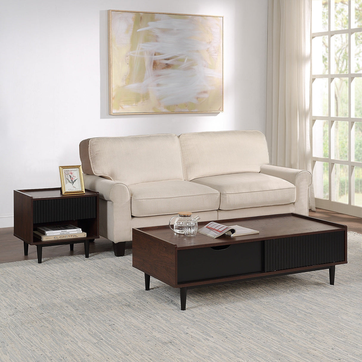 Duane End Table and Coffee Table in Dark Brown and Black by Manhattan Comfort at Eve Furniture