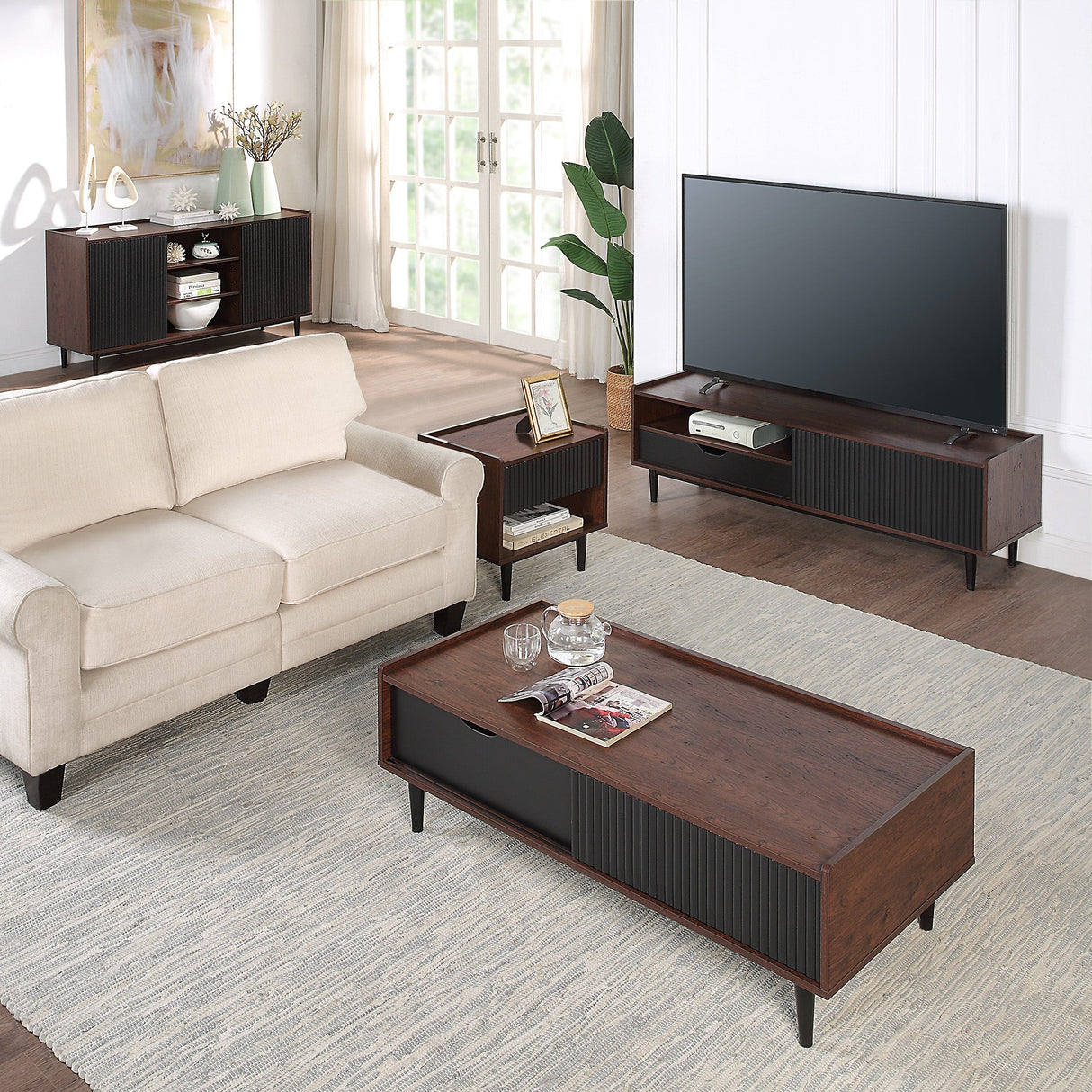 Duane Nightstand in Dark Brown and Black by Manhattan Comfort at Eve Furniture