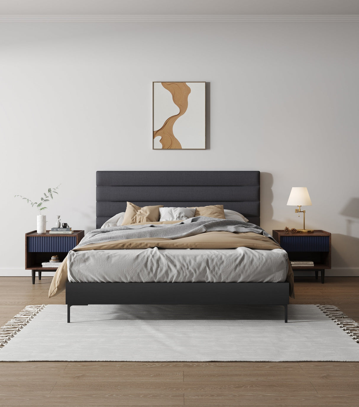Duane Nightstand in Dark Brown and Navy Blue (set of 2) by Manhattan Comfort at Eve Furniture