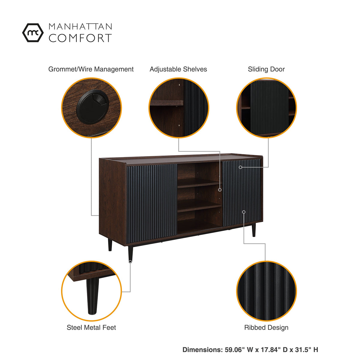 Duane Sideboard in Dark Brown and Black by Manhattan Comfort at Eve Furniture