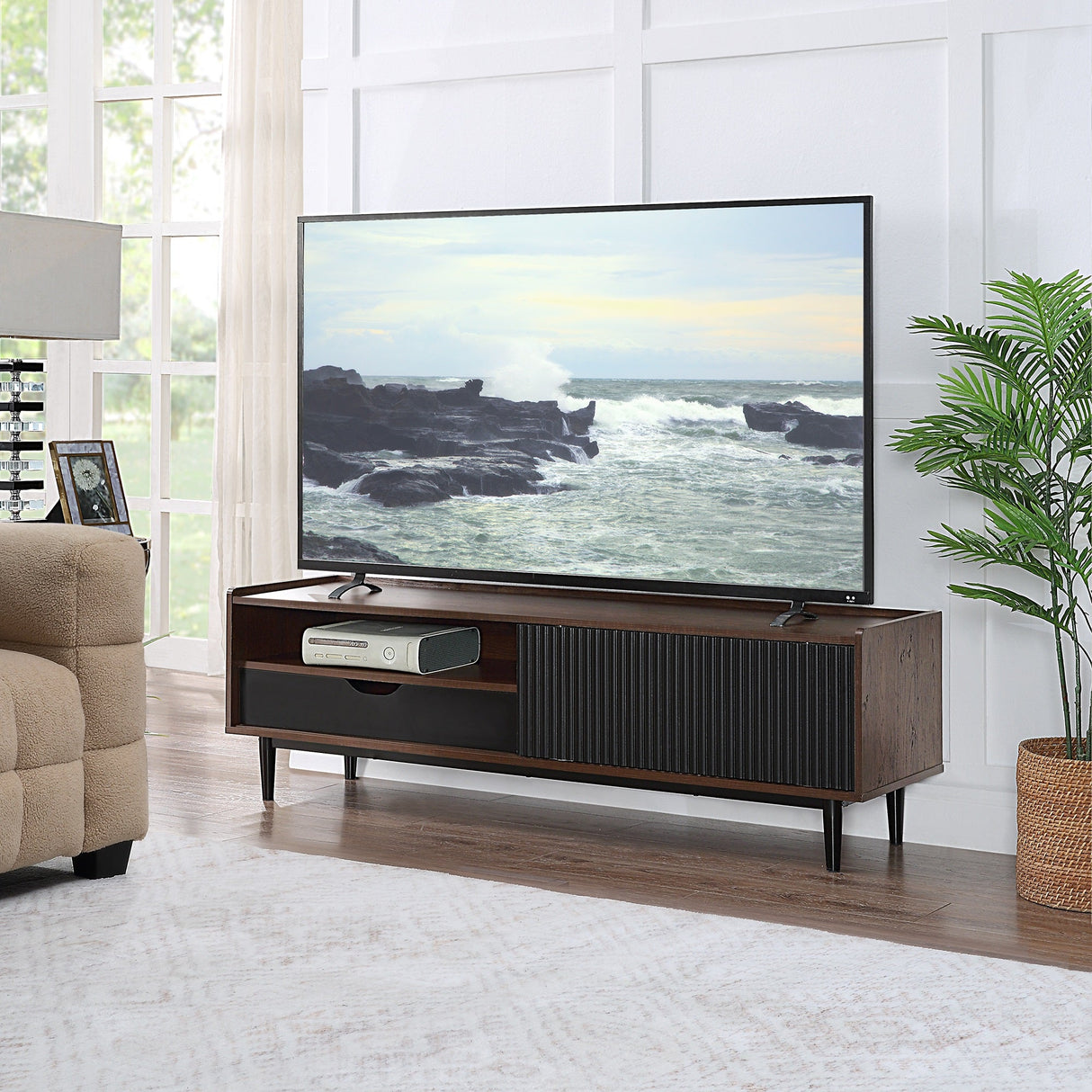 Duane TV Stand in Dark Brown and Black by Manhattan Comfort at Eve Furniture