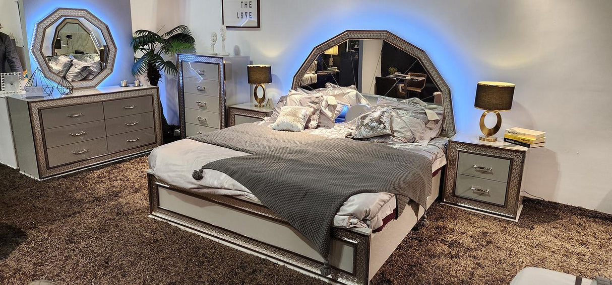 Dubai Metallic Silver Bedroom Set by New Era Innovations at Eve Furniture