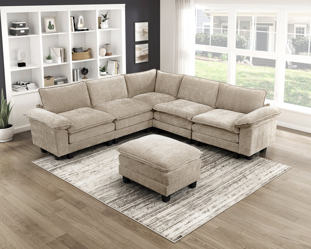 Dublin Taupe 6-Piece Modular Sectional with Ottoman by Homelegance at Eve Furniture