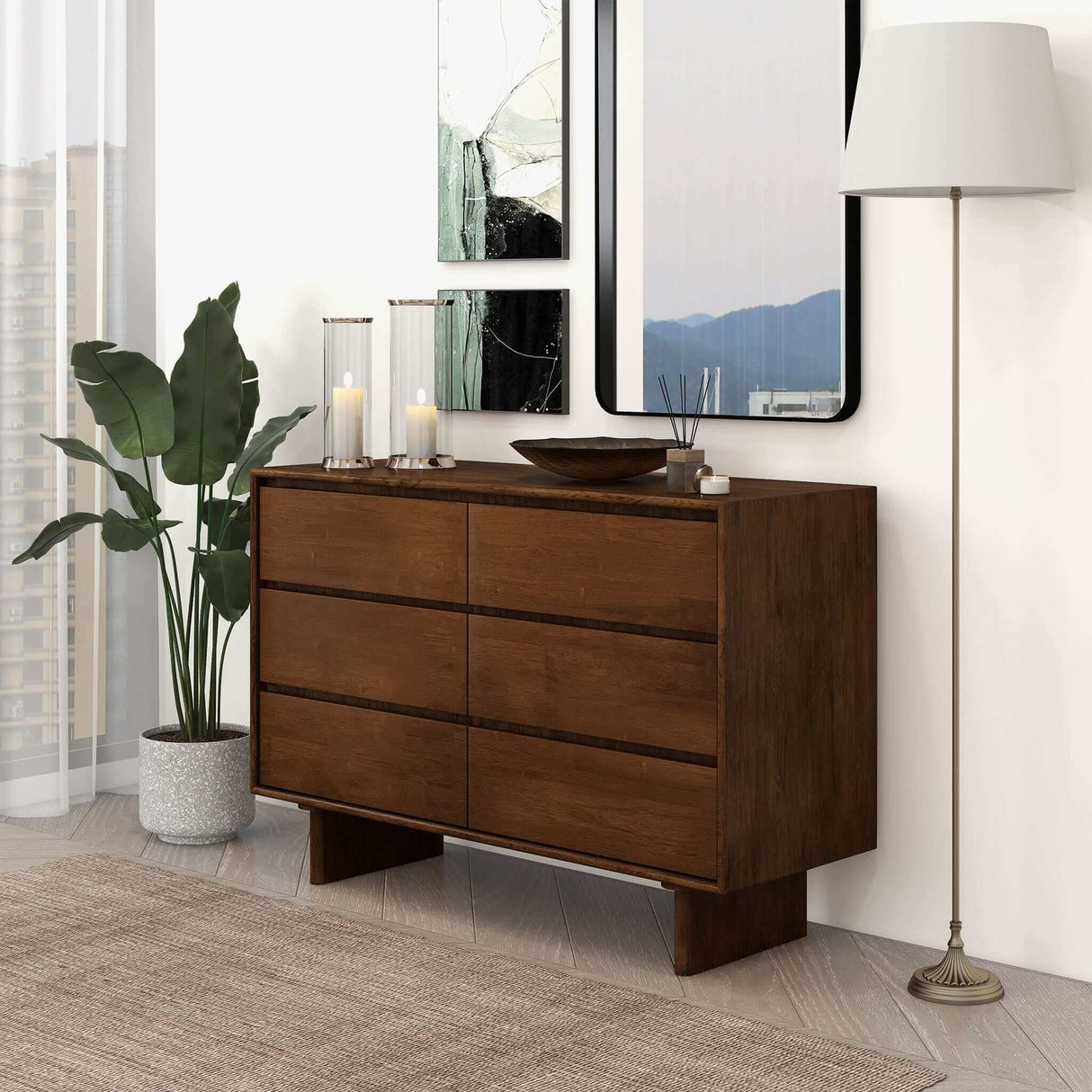 Dubrovnik Mid Century Modern Walnut Dresser With 6 Drawers by Ashcroft Imports at Eve Furniture