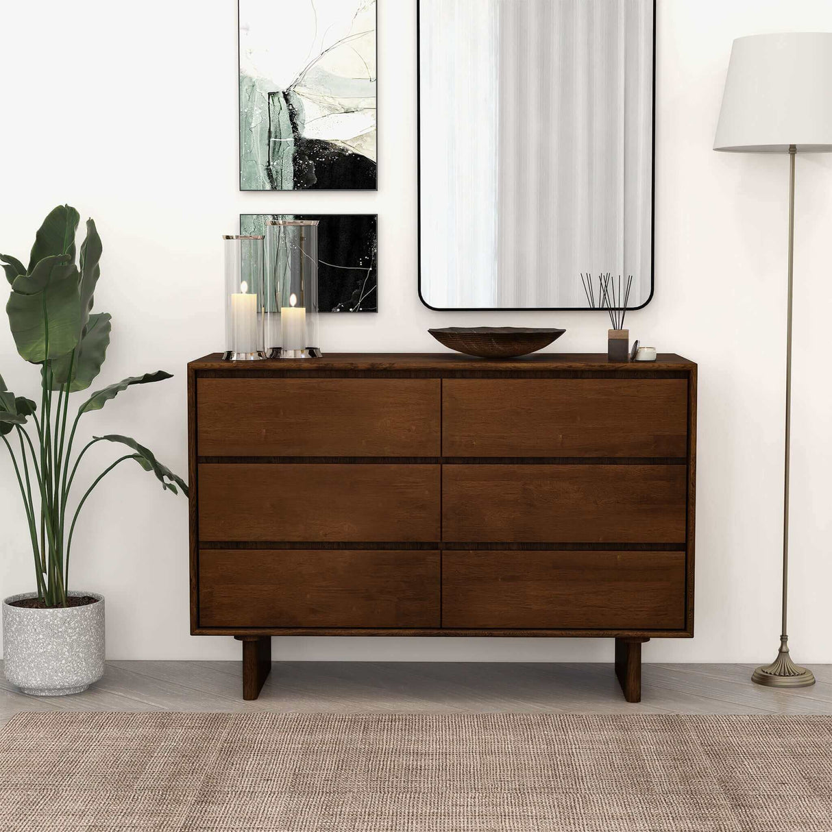 Dubrovnik Mid Century Modern Walnut Dresser With 6 Drawers by Ashcroft Imports at Eve Furniture
