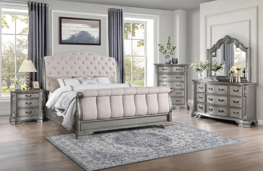 Dulaine Antique Silver 4-piece Bedroom Set by Happy Homes at Eve Furniture