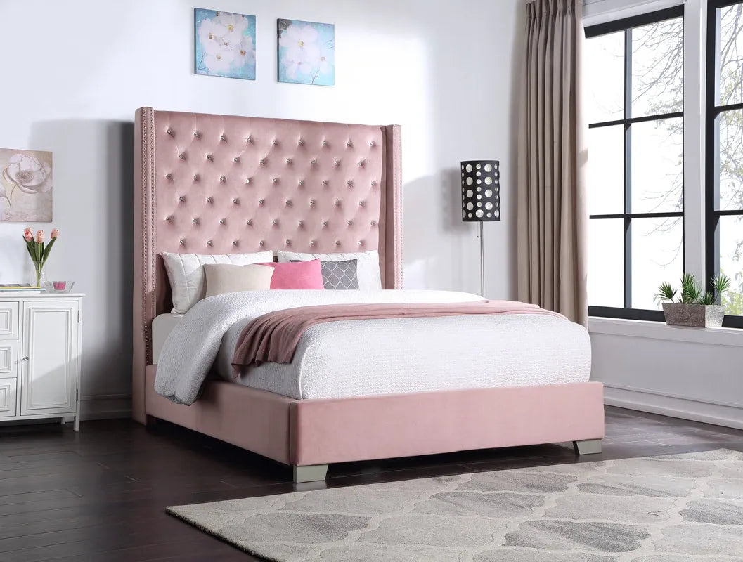 Dulane Pink Upholstered Diamond Tufted King Bed by Happy Homes at Eve Furniture