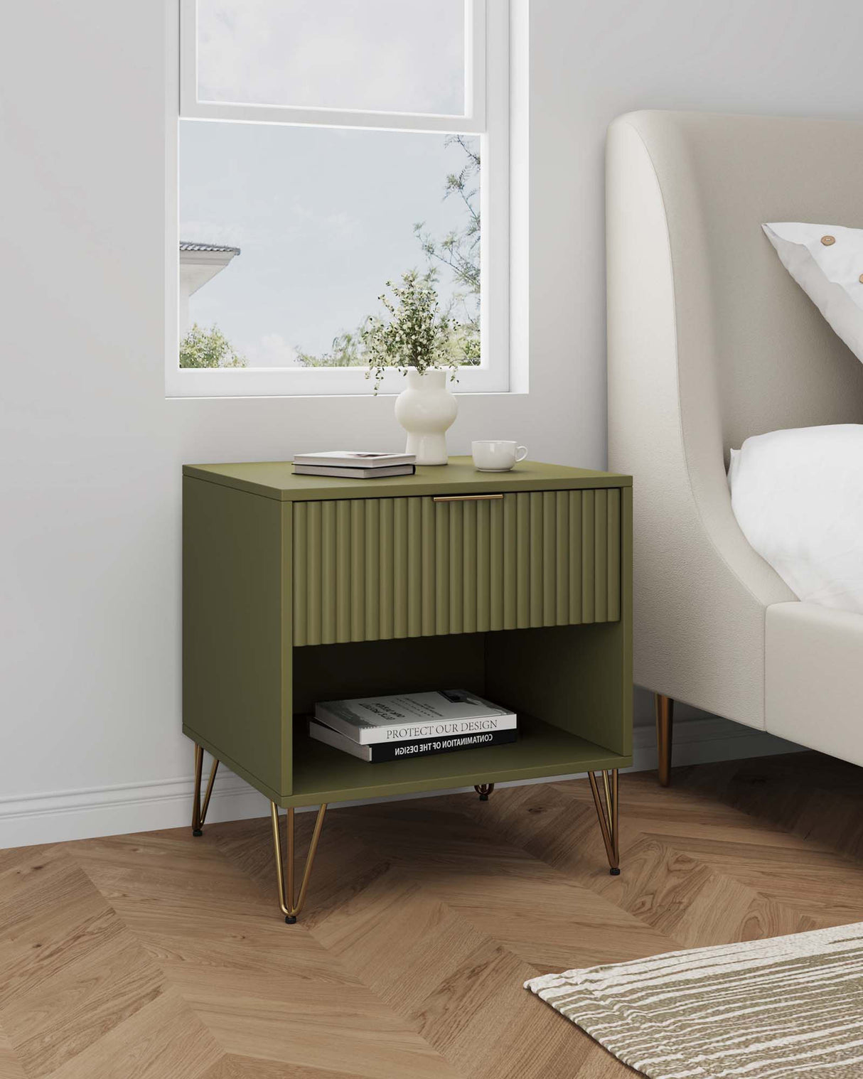 DUMBO 1.0 Nightstand in Olive Green by Manhattan Comfort at Eve Furniture