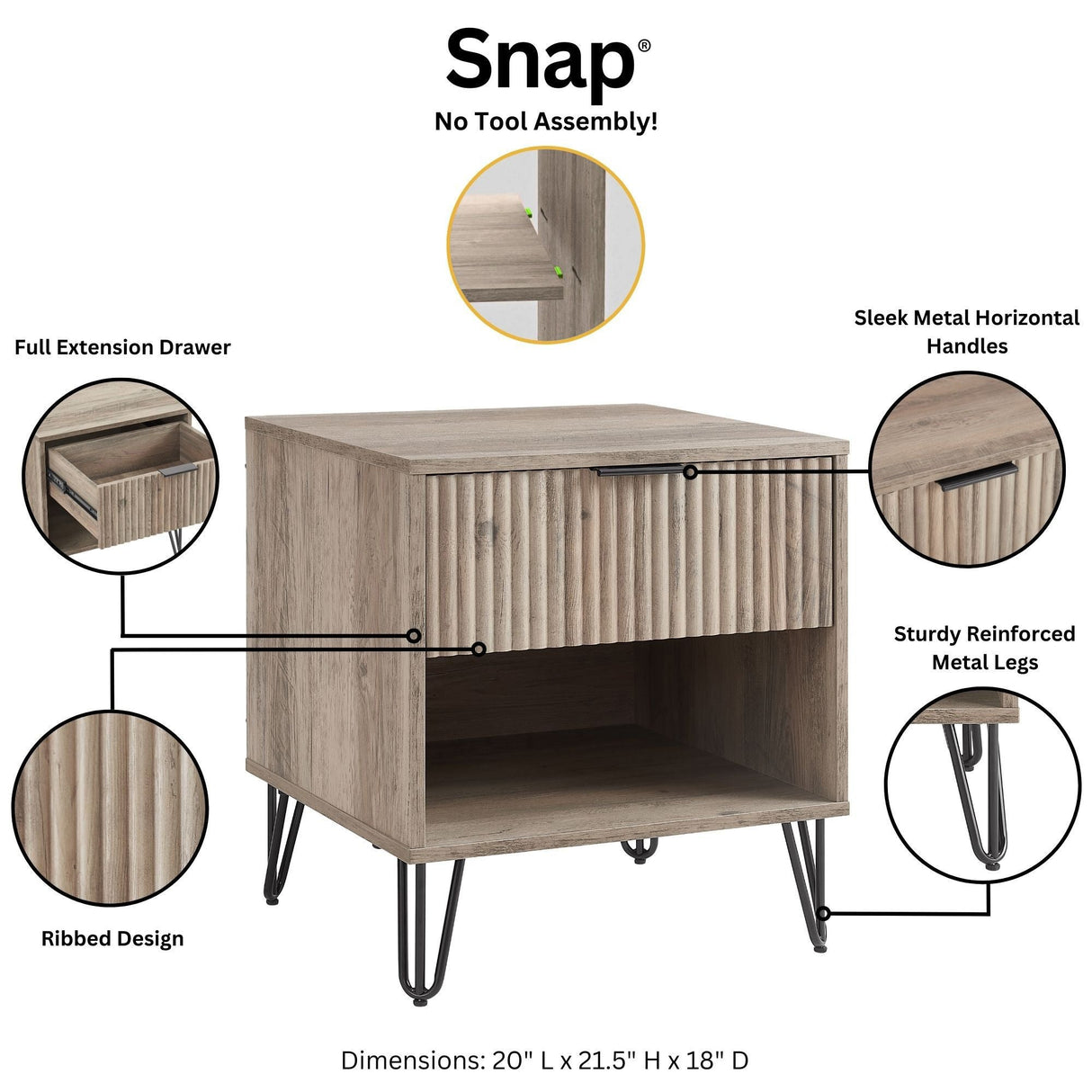 DUMBO 1.0 Nightstand in Rustic Grey by Manhattan Comfort at Eve Furniture