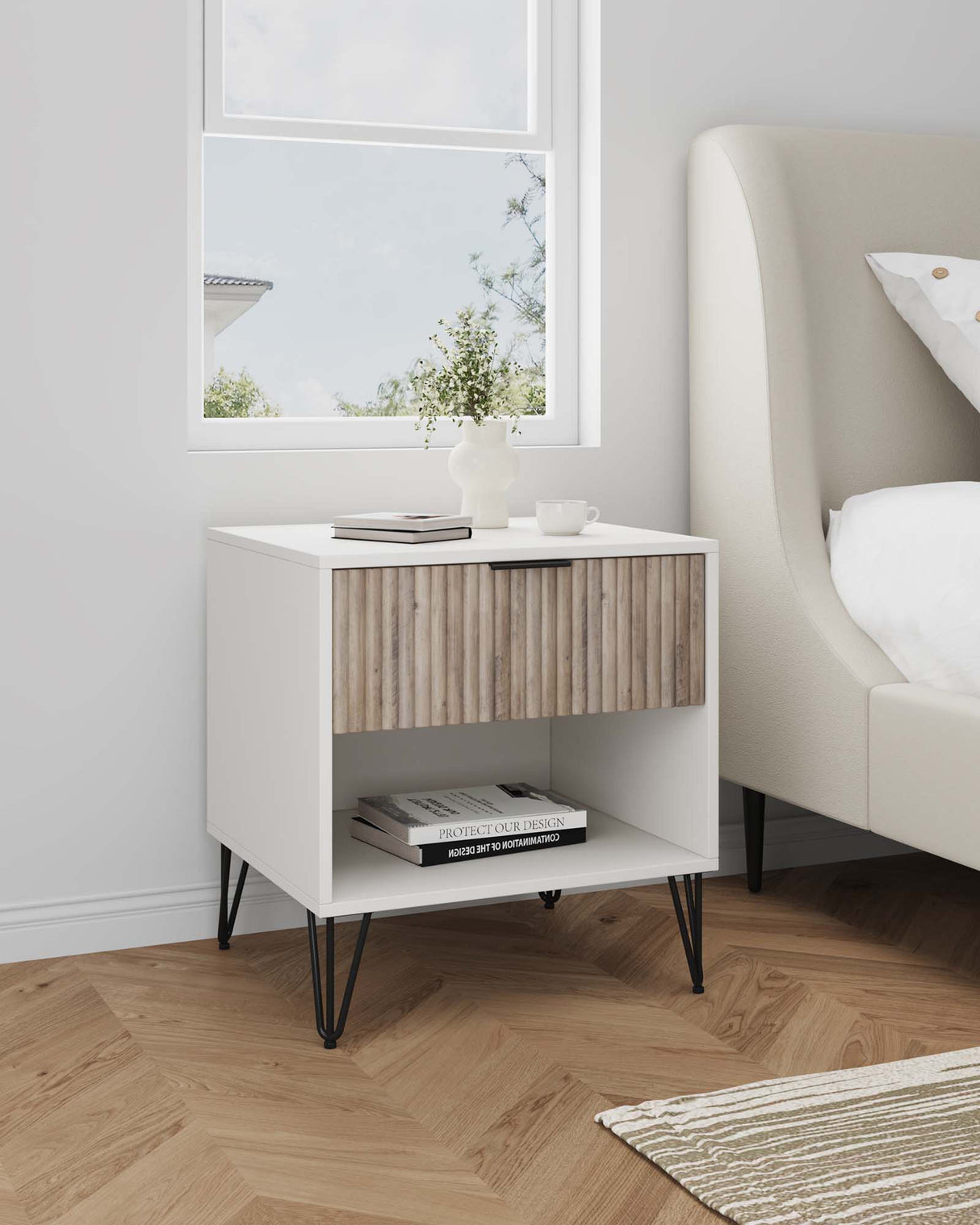 DUMBO 1.0 Nightstand in White and Rustic Grey by Manhattan Comfort at Eve Furniture