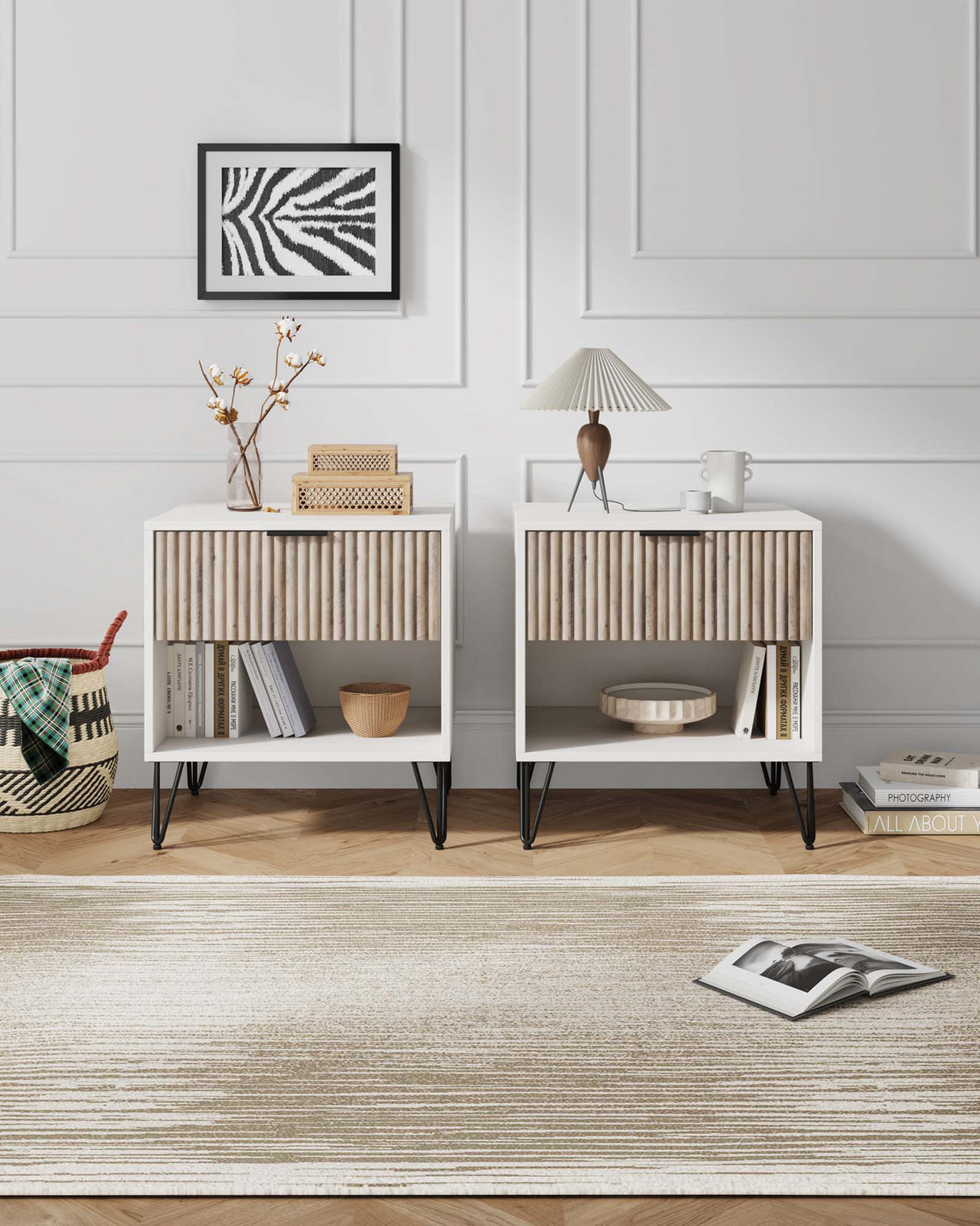 DUMBO 1.0 Nightstand in White and Rustic Grey (set of 2) by Manhattan Comfort at Eve Furniture