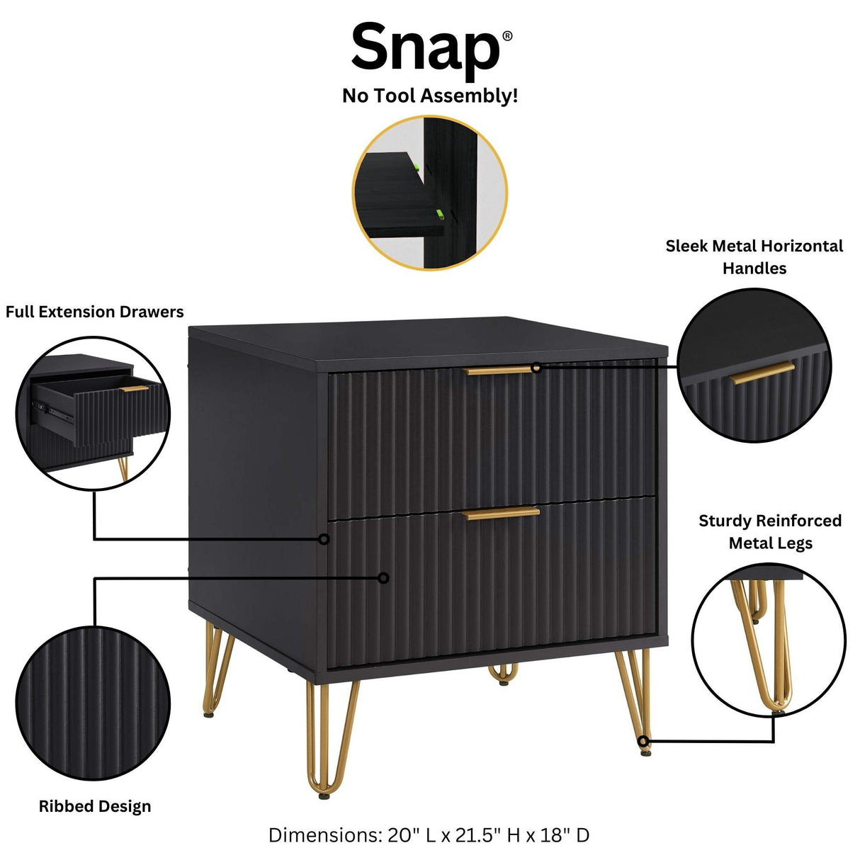 DUMBO 2.0 Nightstand in Black by Manhattan Comfort at Eve Furniture
