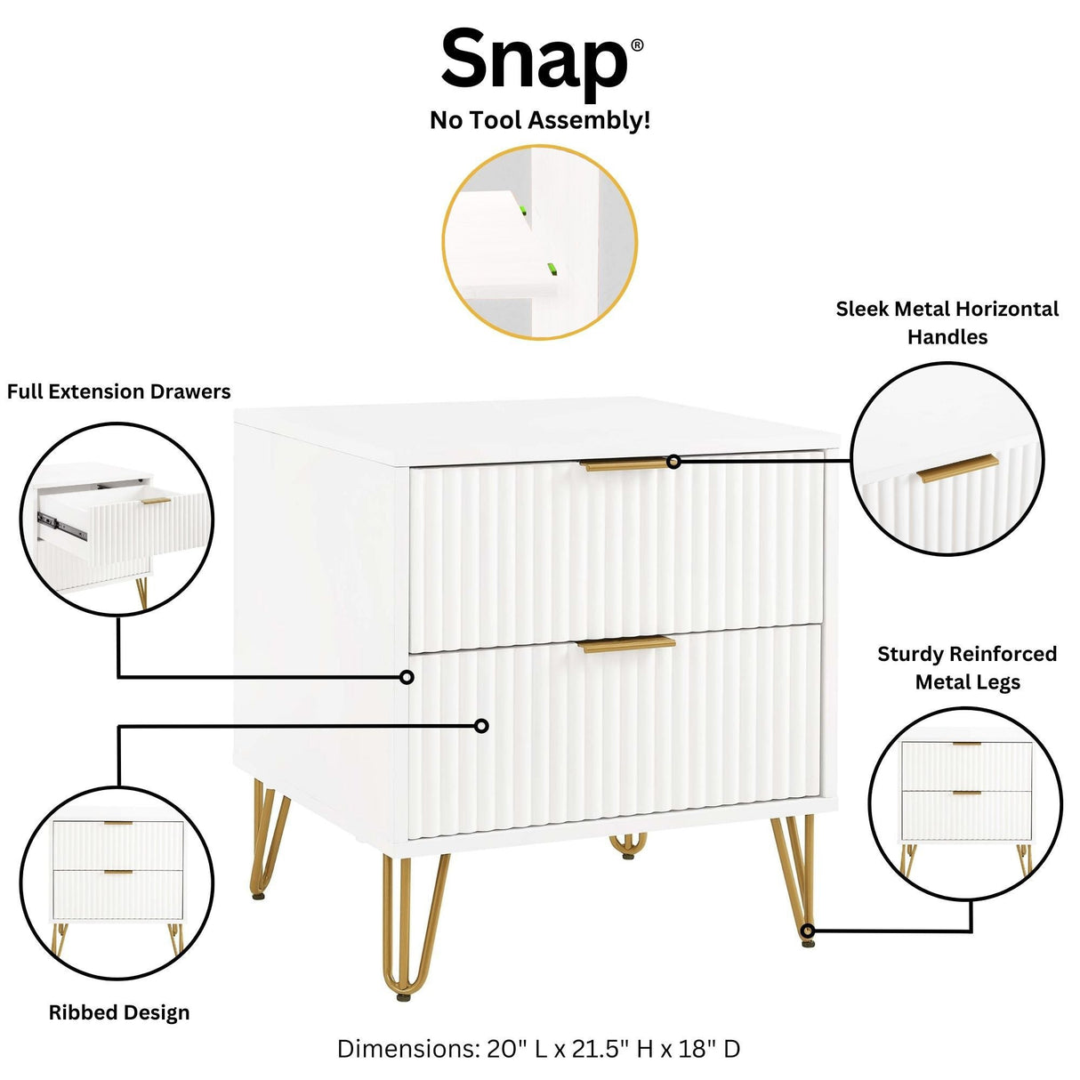 DUMBO 2.0 Nightstand in White by Manhattan Comfort at Eve Furniture