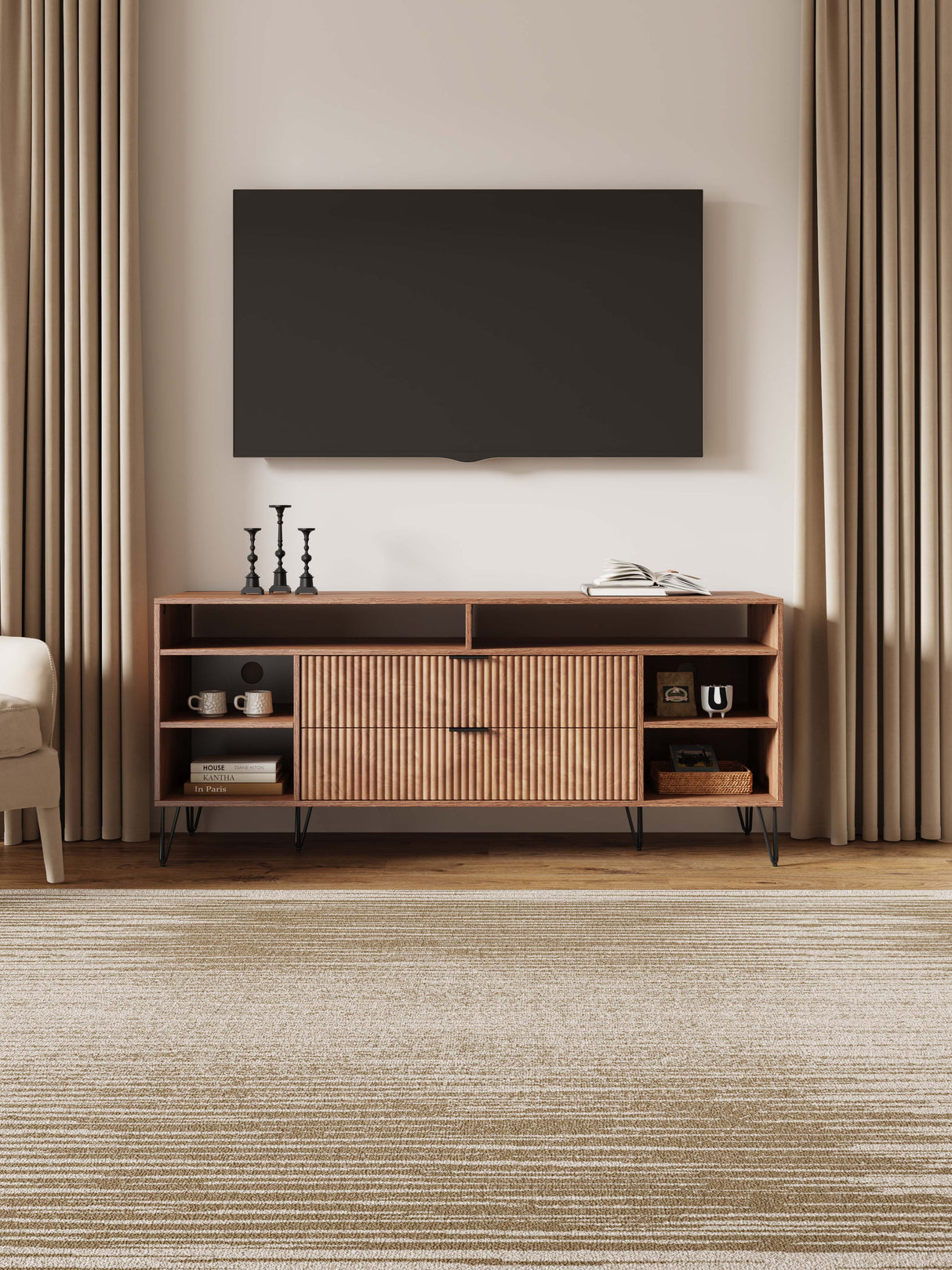 DUMBO 63" TV Stand in Golden Brown by Manhattan Comfort at Eve Furniture