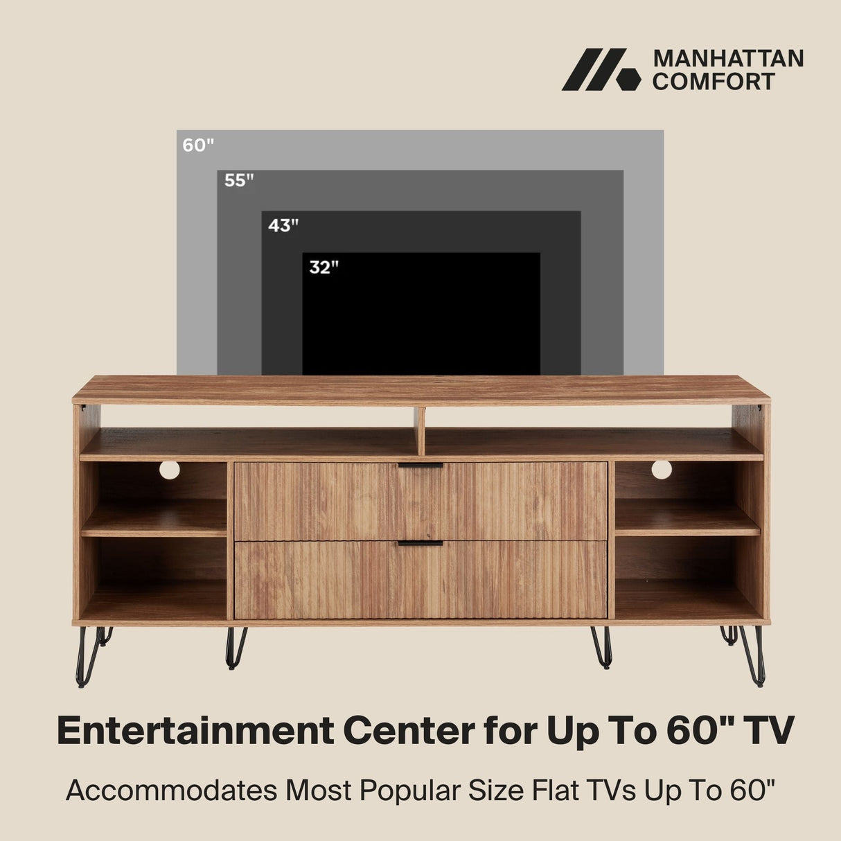 DUMBO 63" TV Stand in Golden Brown by Manhattan Comfort at Eve Furniture