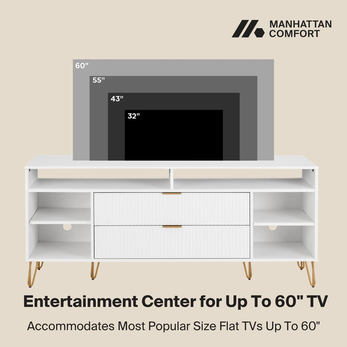 DUMBO 63" TV Stand in White by Manhattan Comfort at Eve Furniture