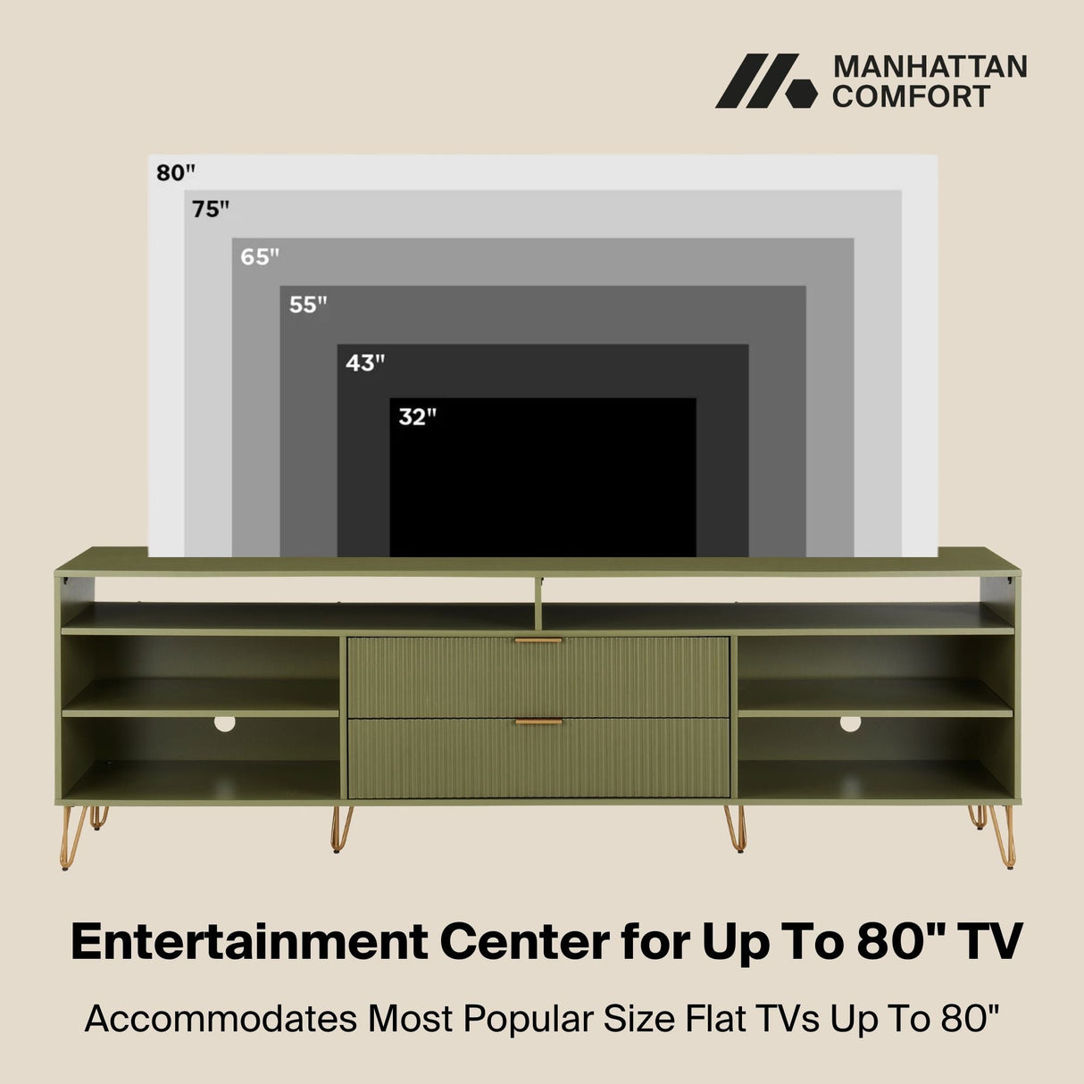 DUMBO 85" TV Stand in Olive Green by Manhattan Comfort at Eve Furniture