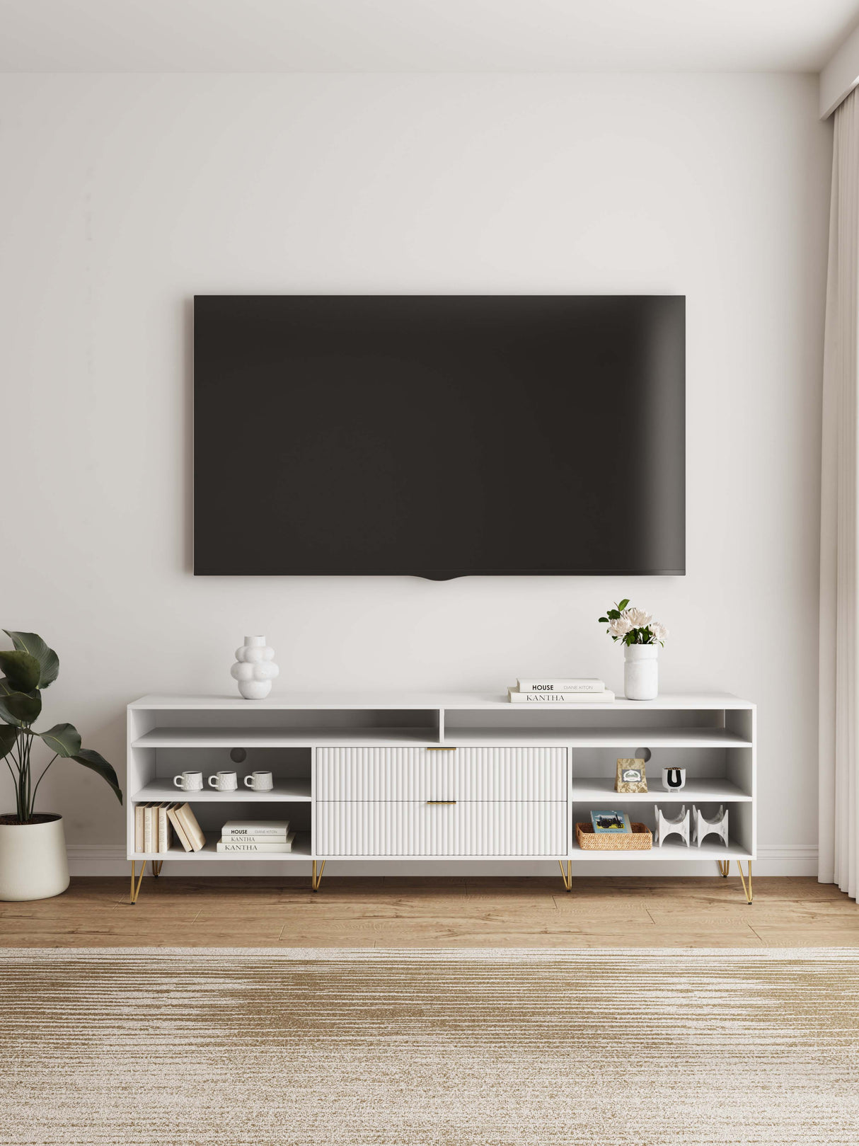 DUMBO 85" TV Stand in White by Manhattan Comfort at Eve Furniture