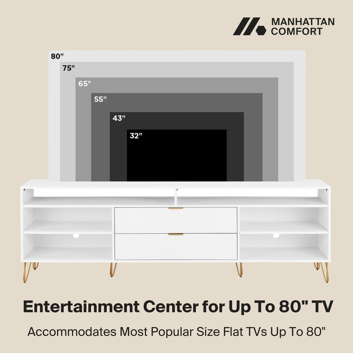 DUMBO 85" TV Stand in White by Manhattan Comfort at Eve Furniture