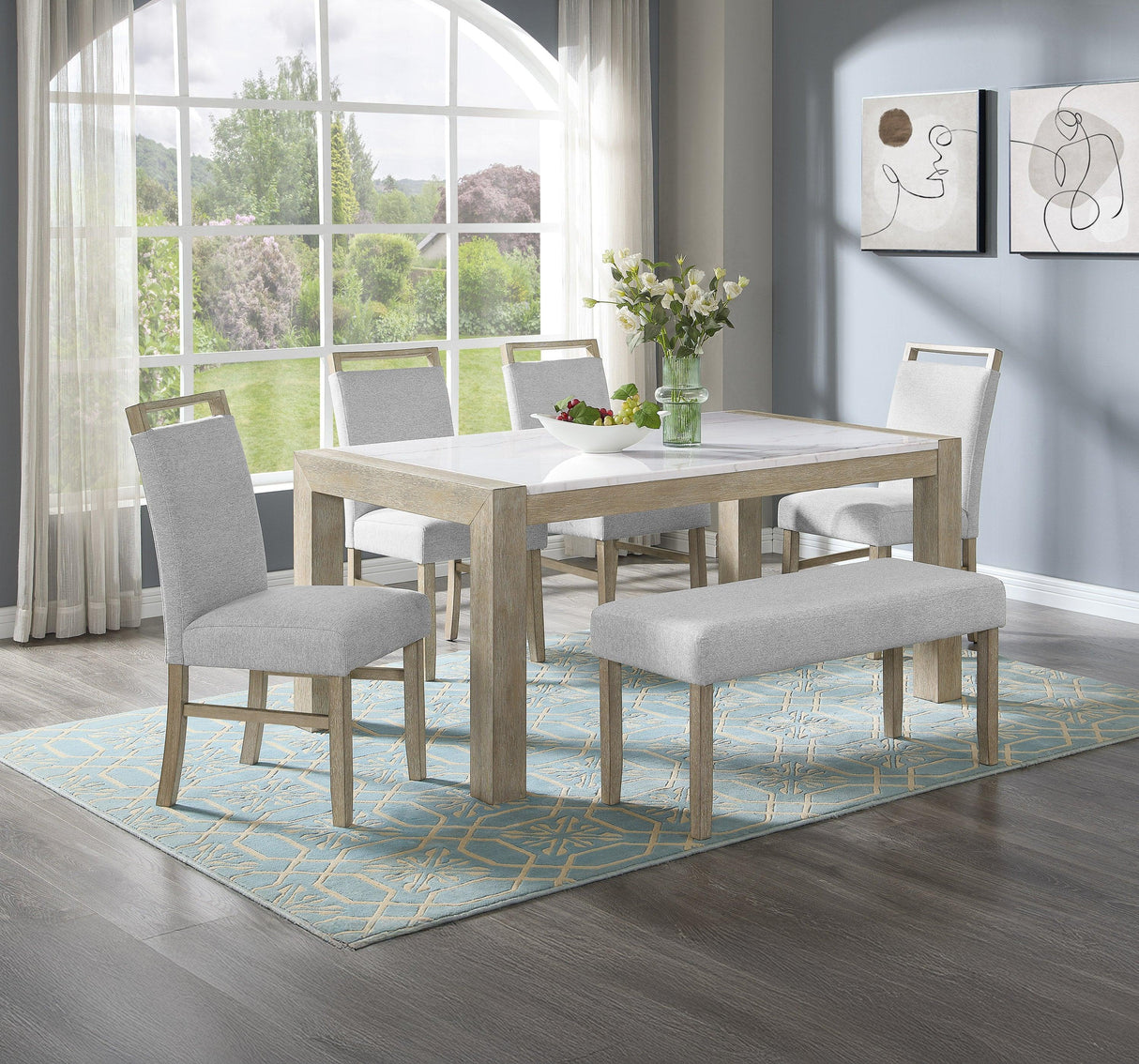 Dune Light Gray Genuine Marble Dining Set by Crown Mark at Eve Furniture