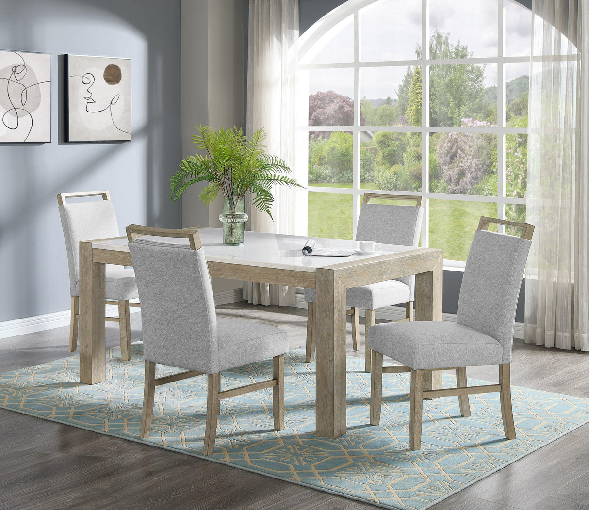 Dune Light Gray Genuine Marble Dining Set by Crown Mark at Eve Furniture