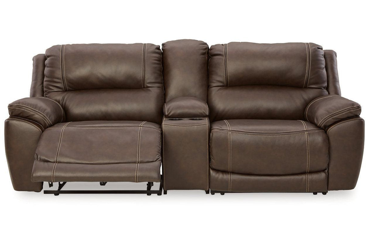 Dunleith Chocolate 3-Piece Power Reclining Loveseat with Console by Ashley at Eve Furniture