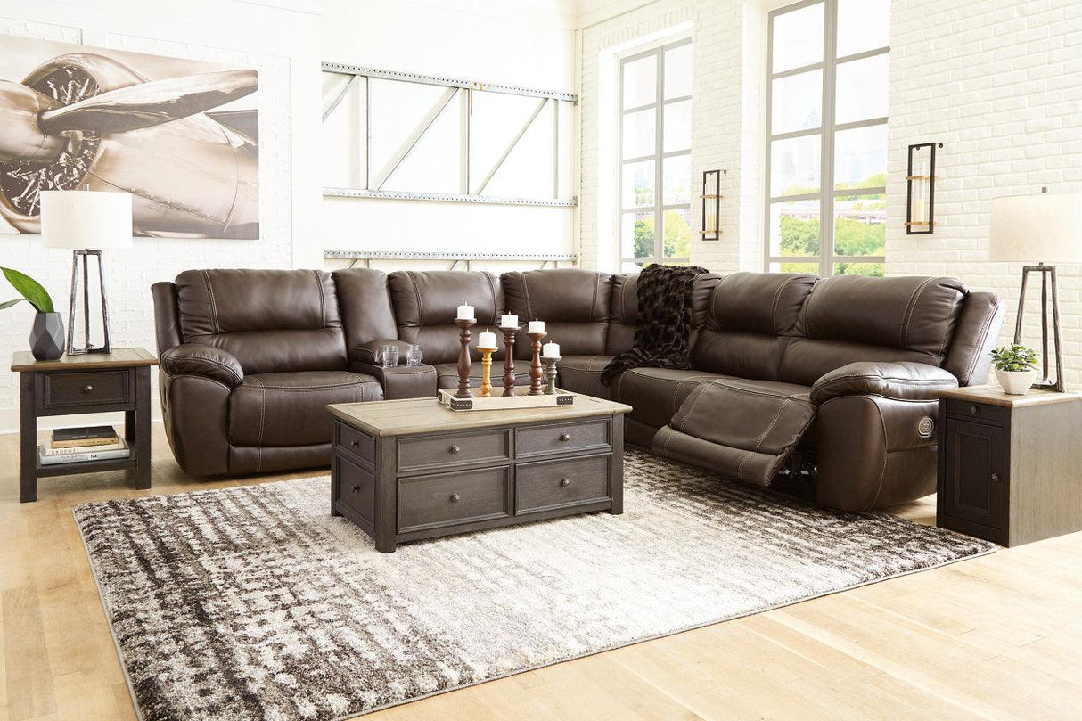 Dunleith Chocolate 6-Piece Dual Power Leather Reclining Modular Sectional by Ashley at Eve Furniture
