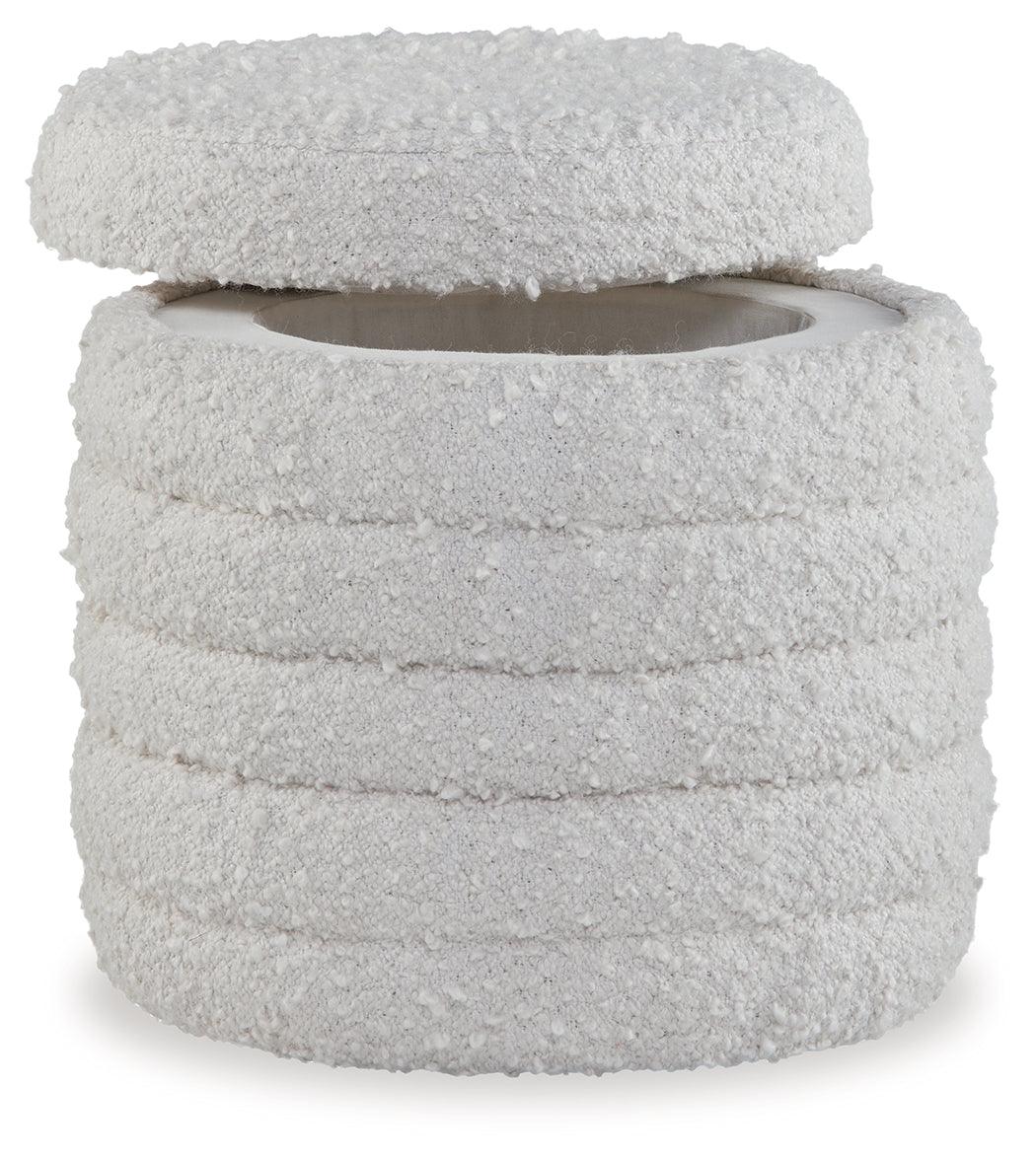 Duntler Ivory Storage Ottoman by Ashley at Eve Furniture