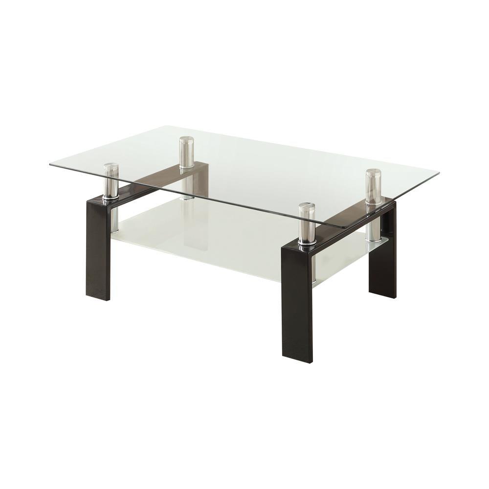 Dyer Black Tempered Glass Coffee Table with Shelf by Coaster at Eve Furniture