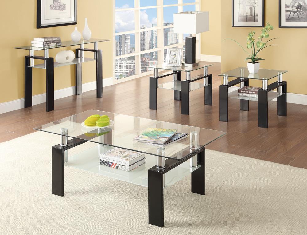 Dyer Black Tempered Glass Coffee Table with Shelf by Coaster at Eve Furniture
