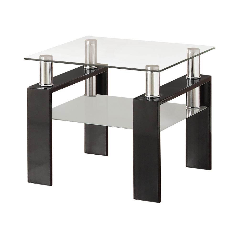 Dyer Black Tempered Glass End Table with Shelf by Coaster at Eve Furniture