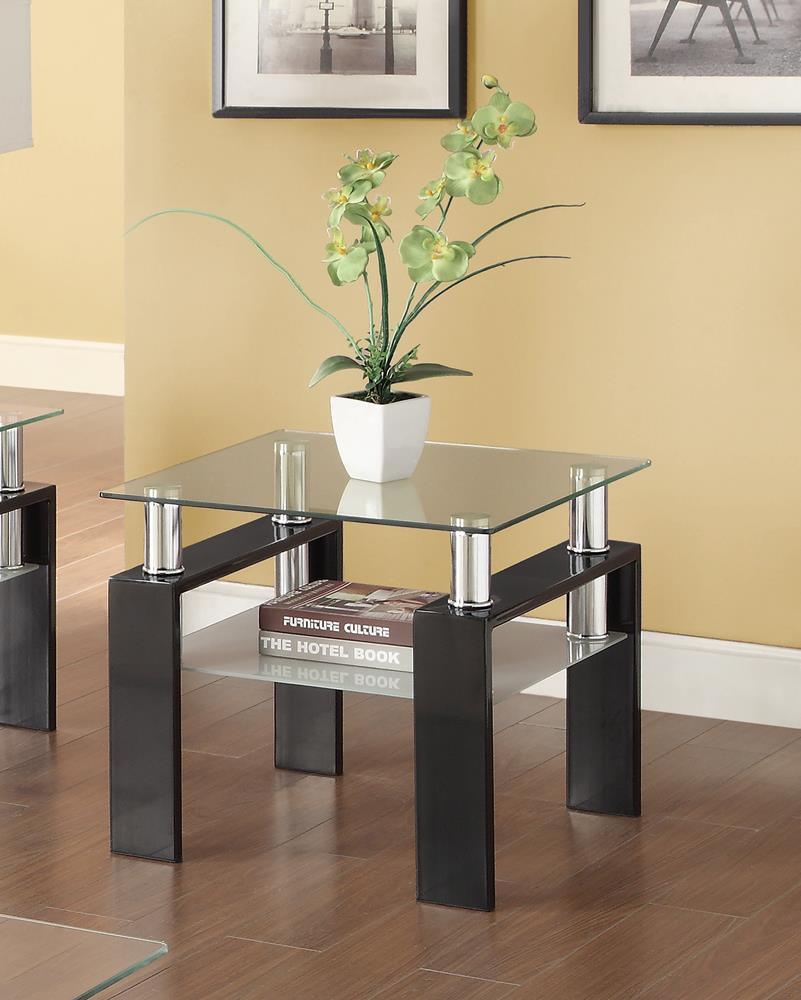 Dyer Black Tempered Glass End Table with Shelf by Coaster at Eve Furniture