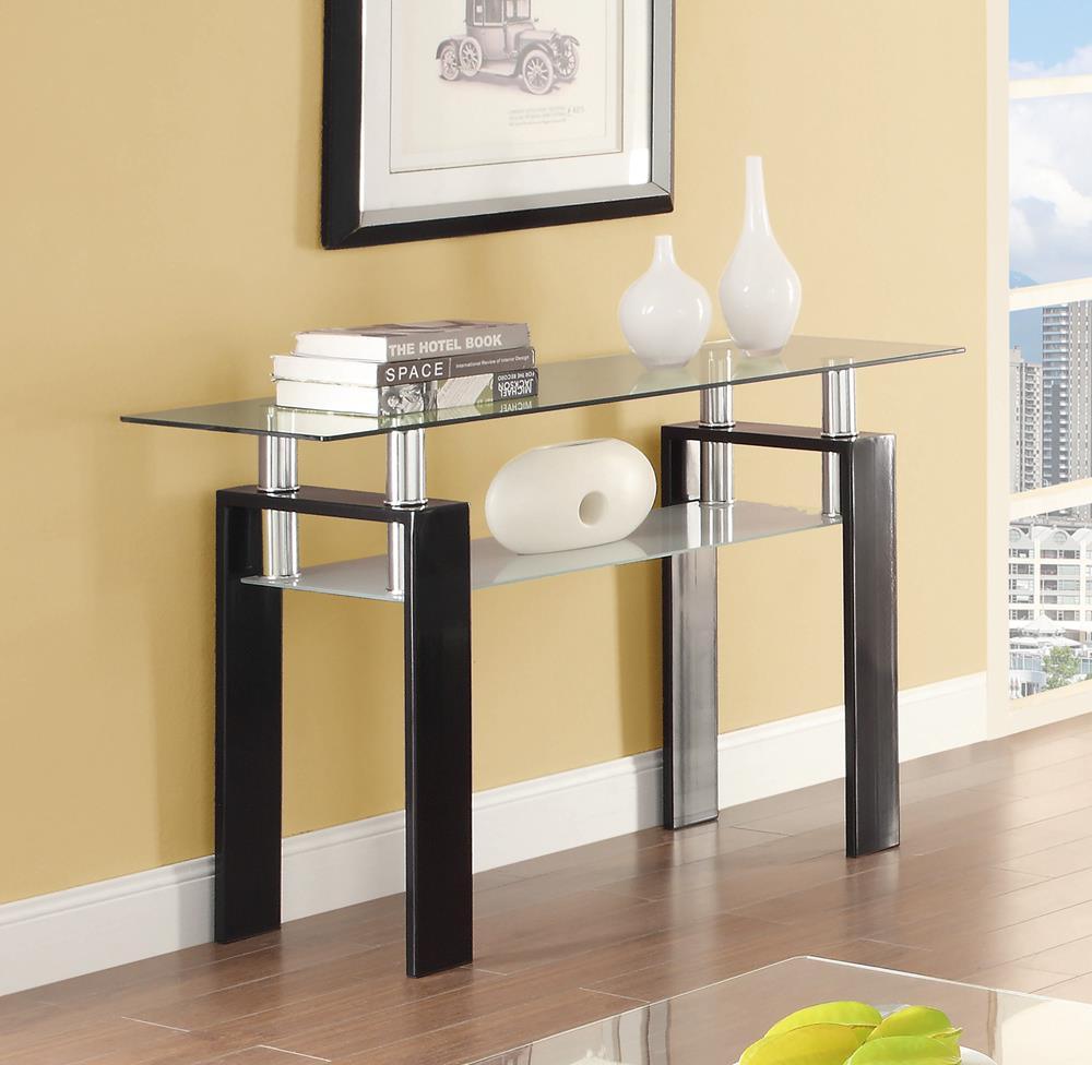 Dyer Black Tempered Glass Sofa Table with Shelf by Coaster at Eve Furniture