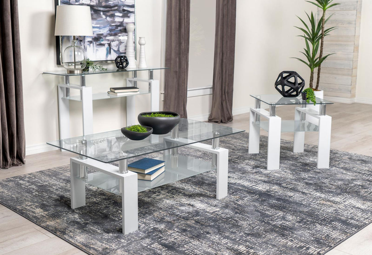Dyer White Rectangular Glass Top Sofa Table With Shelf by Coaster at Eve Furniture