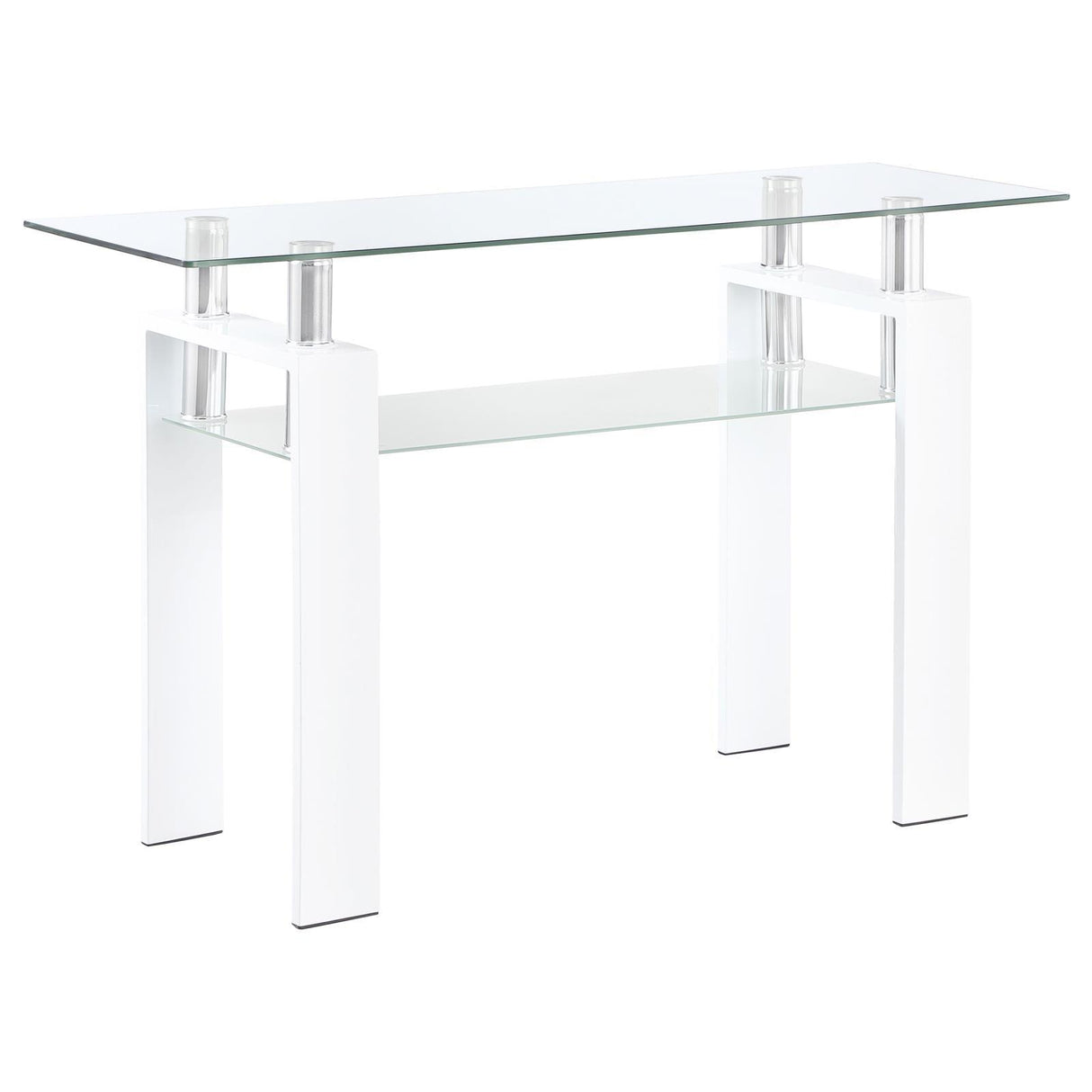 Dyer White Rectangular Glass Top Sofa Table With Shelf by Coaster at Eve Furniture