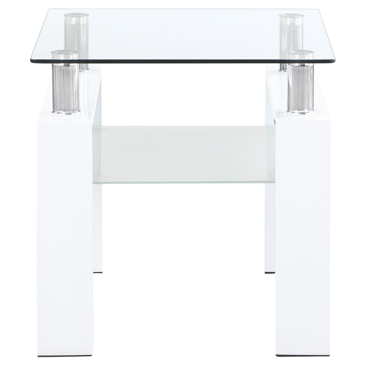 Dyer White Square Glass Top End Table With Shelf by Coaster at Eve Furniture