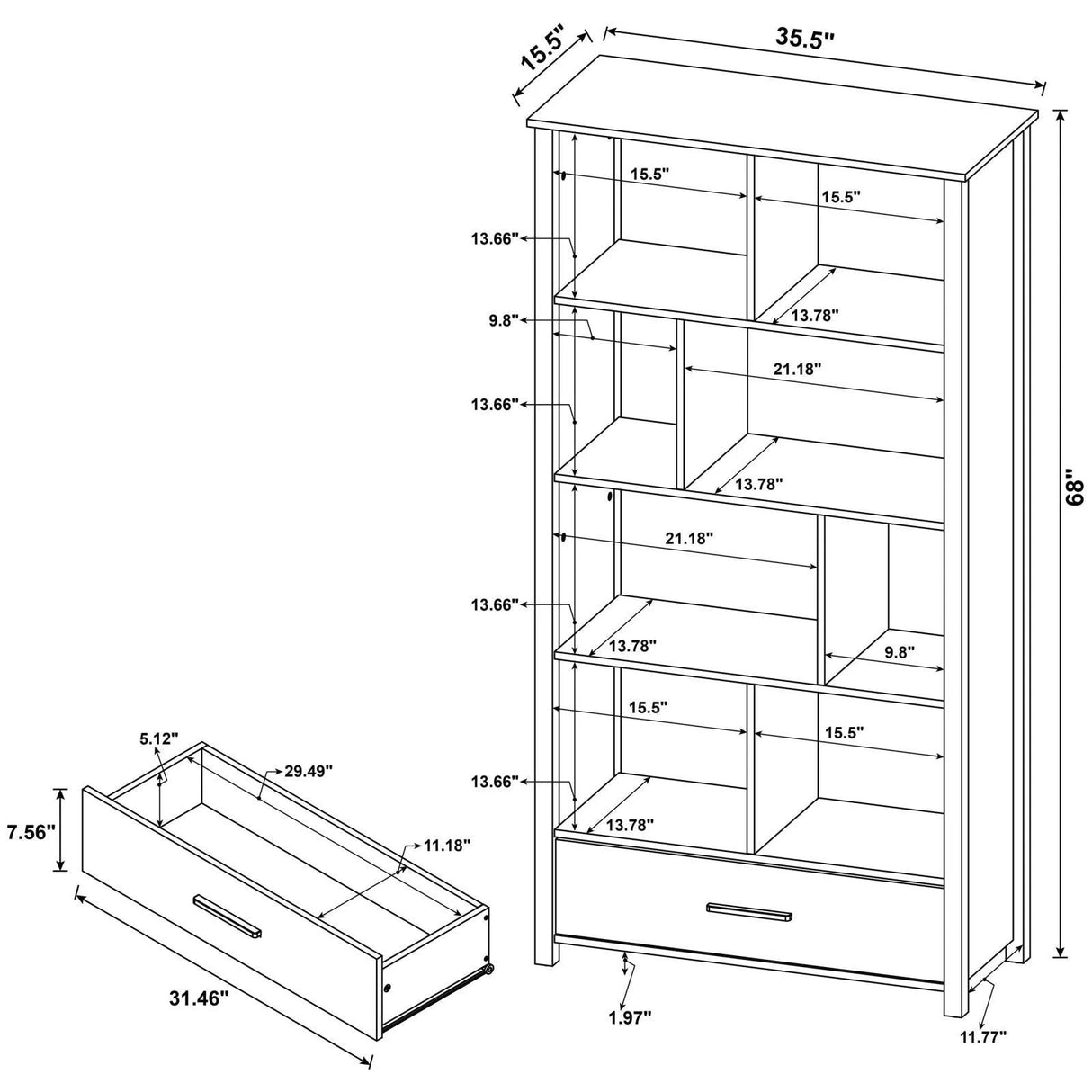 Dylan Rectangular 8-Shelf Bookcase by Coaster at Eve Furniture