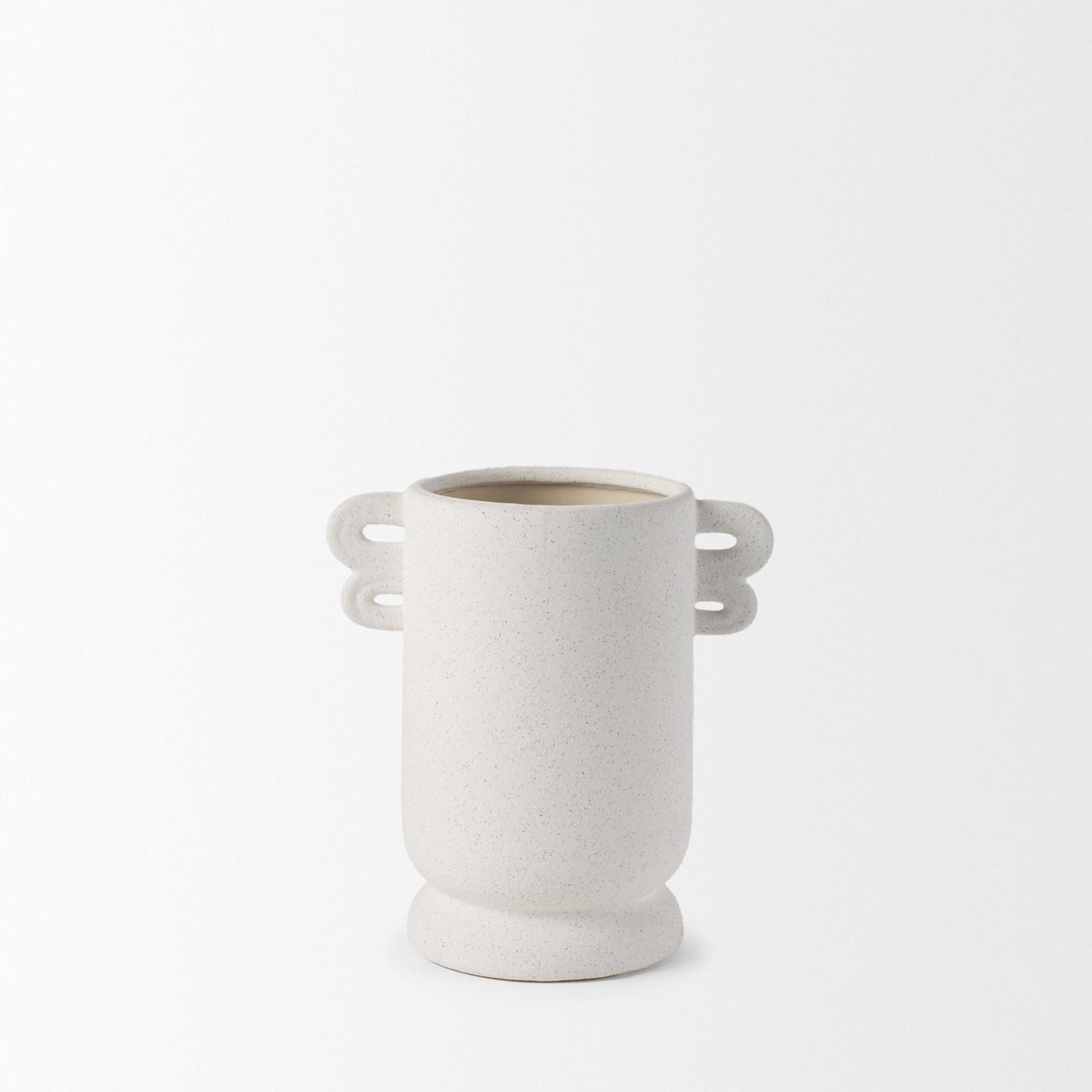 Dylan Small Textured Off White w/ Handles Ceramic Vase by Mercana at Eve Furniture