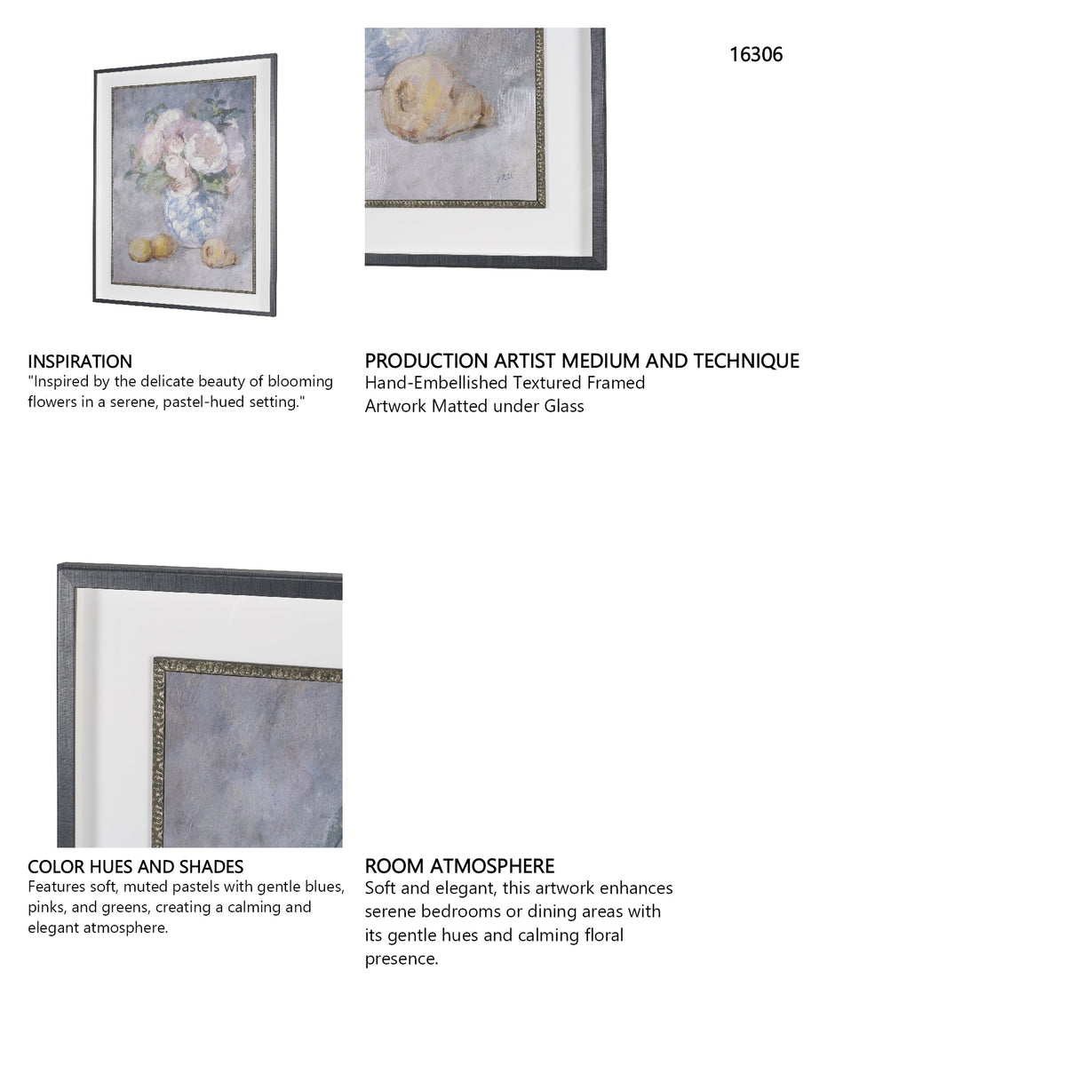 Dynasty Bloom I by Mercana Studio Hand-Embellished Textured Framed Artwork Matted under Glass by Mercana at Eve Furniture