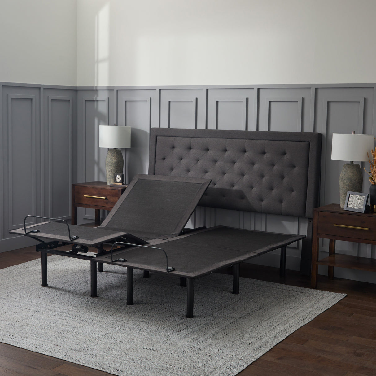E255 Charcoal Full Adjustable Bed Base by Malouf at Eve Furniture