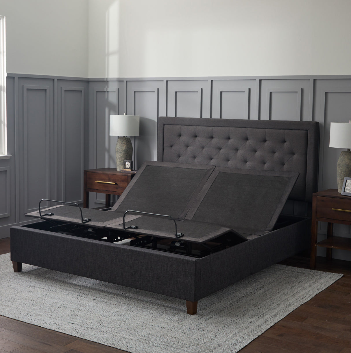 E255 Charcoal Queen Adjustable Bed Base by Malouf at Eve Furniture