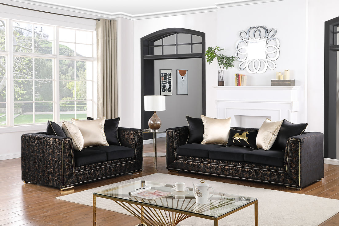 Konya Velvet Black Living Room Set by New Era Innovations at Eve Furniture