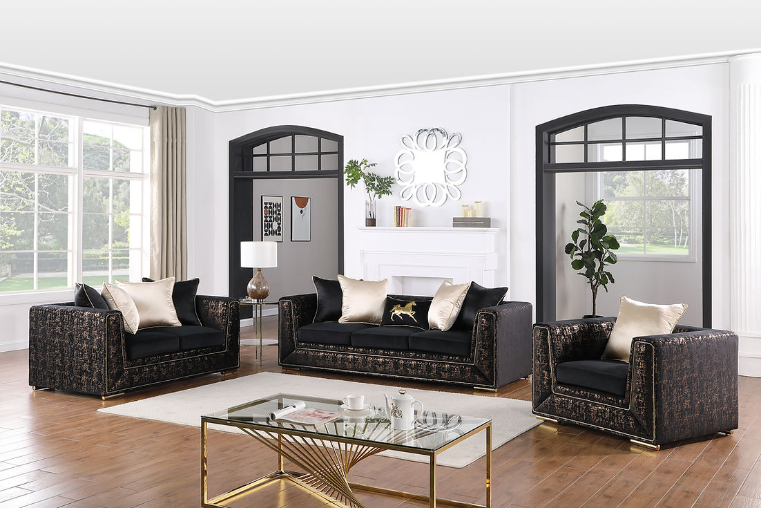 Konya Velvet Black Living Room Set by New Era Innovations at Eve Furniture