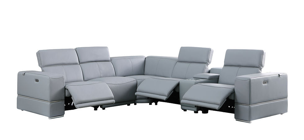 Franco Light Blue 6-Piece 2 Power Reclining Sectional by New Era Innovations at Eve Furniture